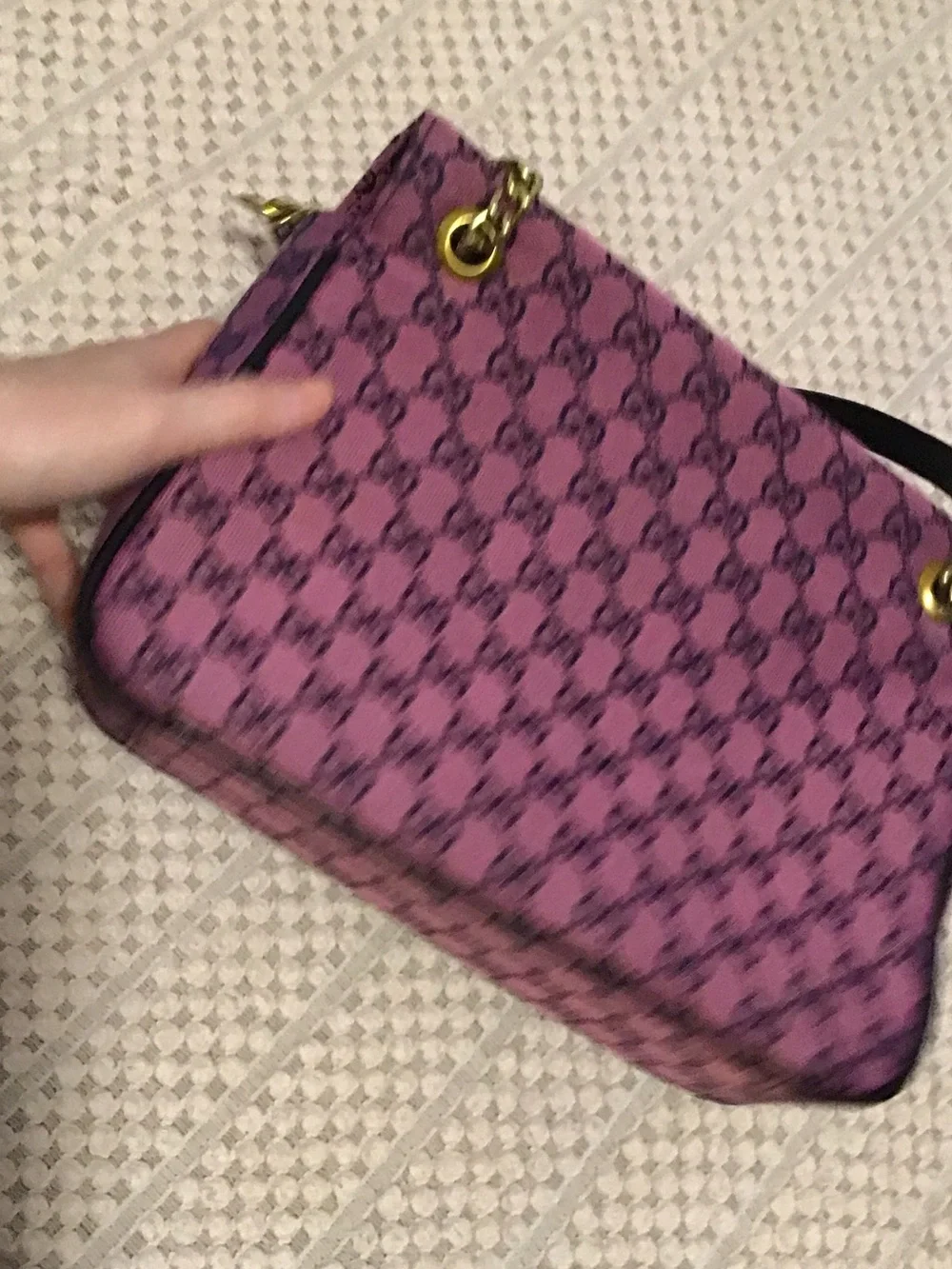 Gucci Purple GG Supreme Chain Shoulder Bag with Gold Hardware